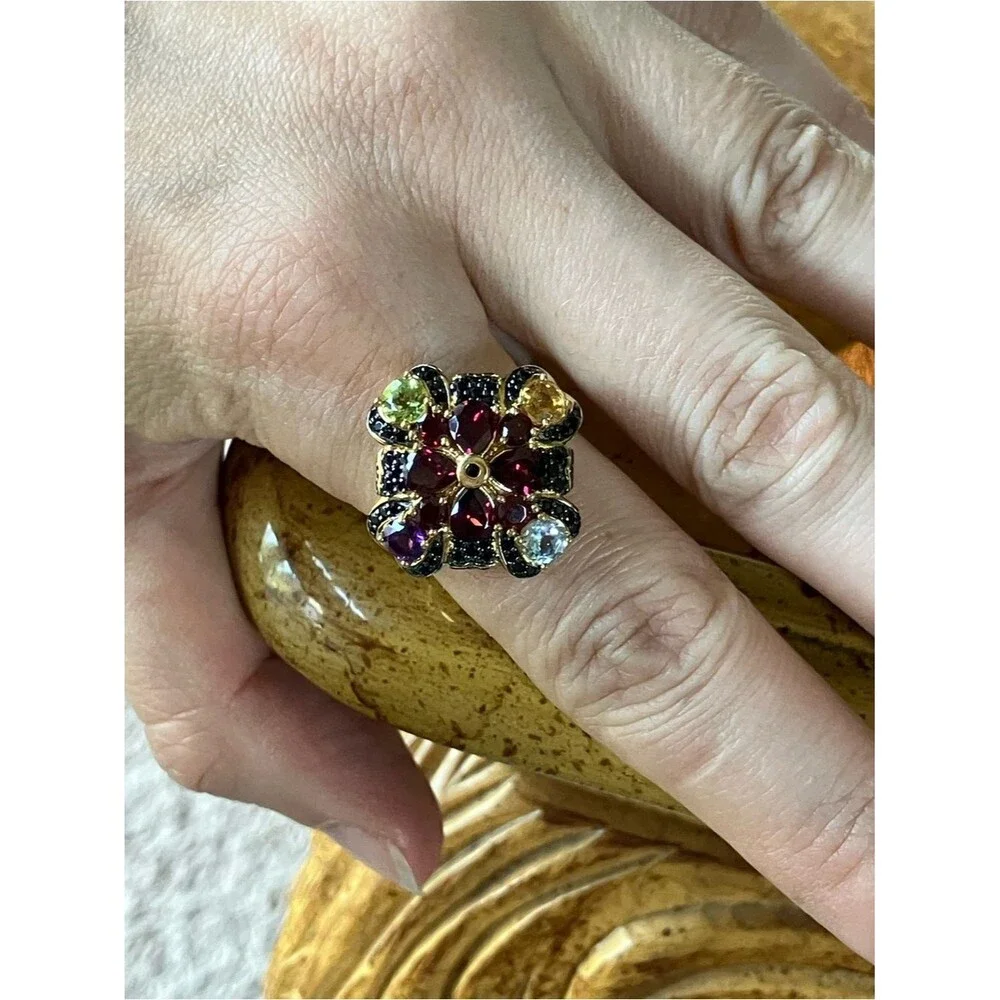 Natural Garnet Multi Gemstone Art Deco Ring Size 9
